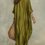 Robe longue bohème décontractée vert olive