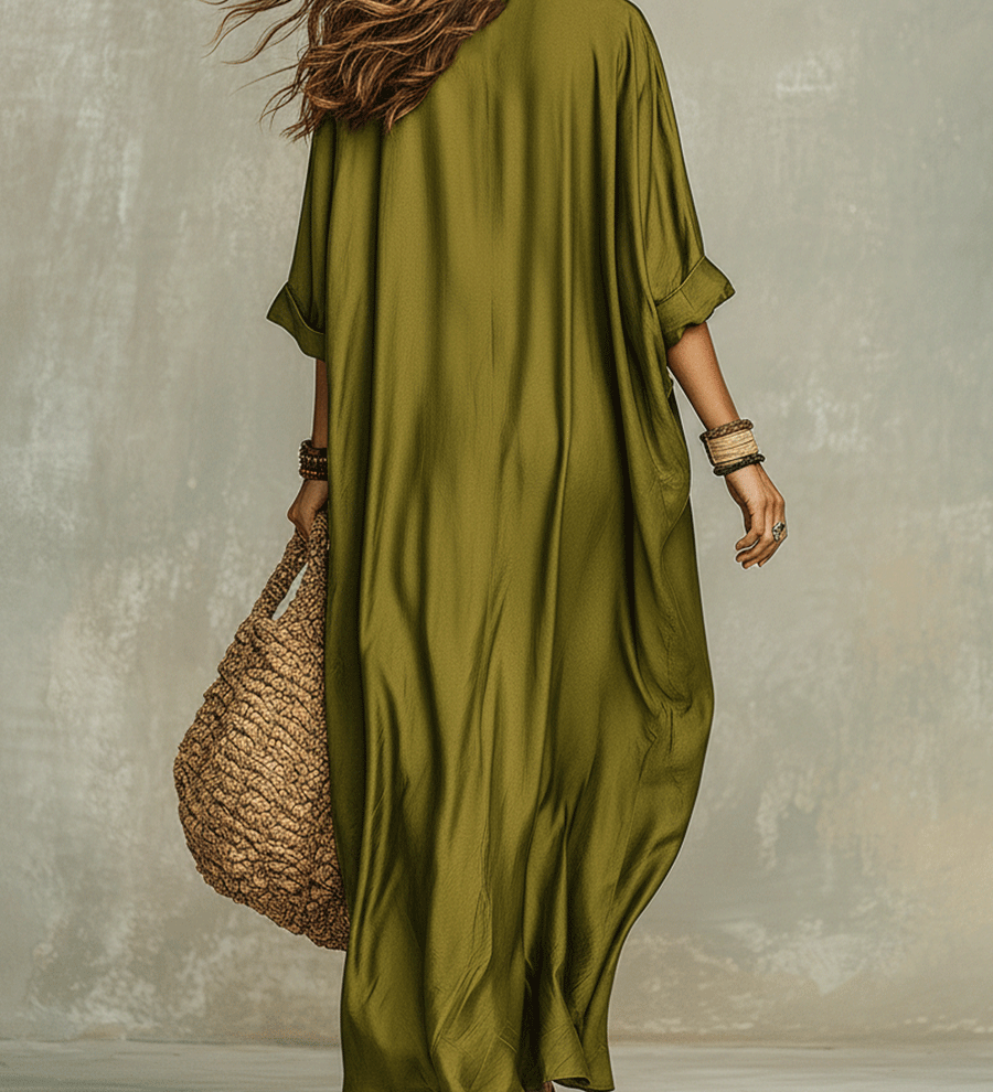 Robe longue bohème décontractée vert olive