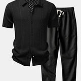 Chemise en maille ajourée et pantalon droit en lin