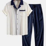 Chemise cubaine à contraste texturé et pantalon droit