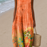 Allison - Robe midi de plage ample sans manches imprimée pour femme