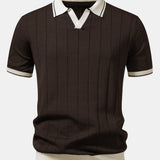 Polo en maille à col Johnny avec bordure contrastante et pantalon droit à taille élastique