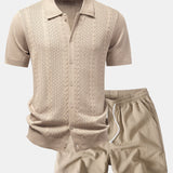 Chemise boutonnée en maille jacquard torsadée et short 5" à cordon de serrage en tissu froissé