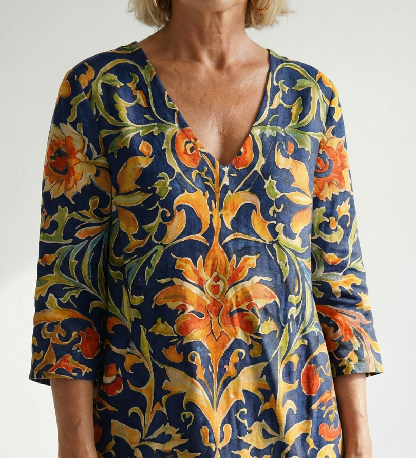 Elise | Robe midi fleurie, ornée et épurée