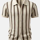 Chemise boutonnée en maille rayée et pantalon droit en lin