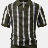 Polo rayé en crochet à col en V & pantalon droit en lin