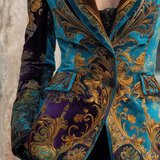 Blazer cintré en velours style baroque bohème de luxe