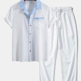 Chemise cubaine à contraste texturé et pantalon droit