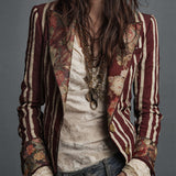 Blazer rayé en coton et lin à imprimé floral bohème