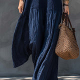 Robe longue bohème en patchwork de coton et lin