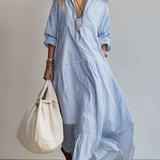 Robe longue chemise décontractée à rayures bleues