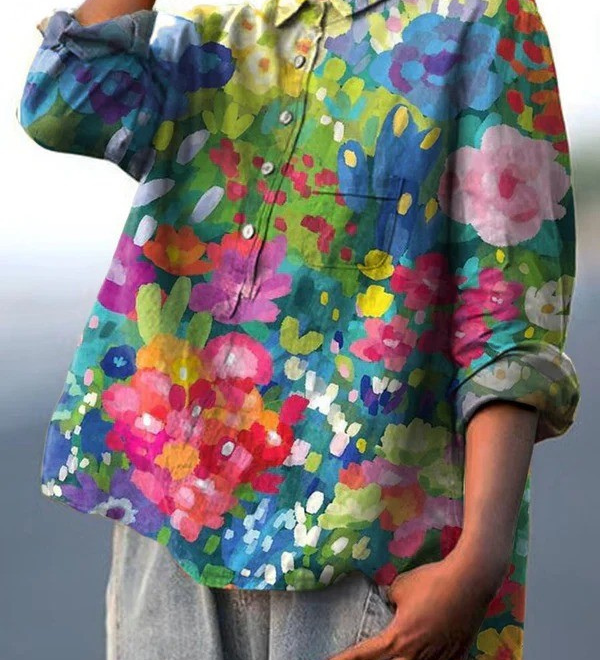 Rebecca | Chemise décontractée femme vintage à imprimé floral charmant