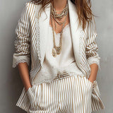 Blazer vintage à rayures en dentelle à manches courtes