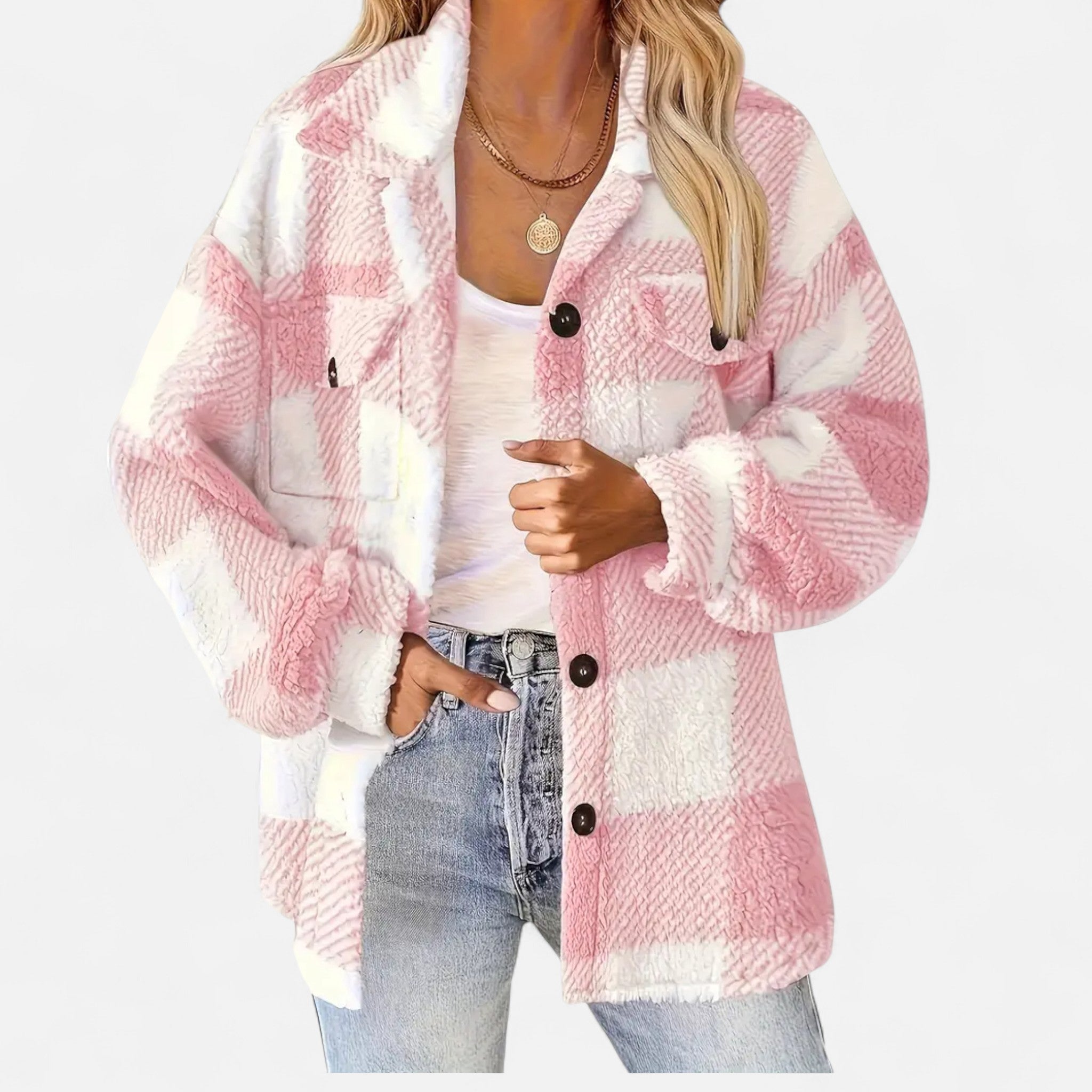 Sophie Laurent | Veste en sherpa à carreaux pour femme