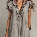 Robe longue bohème sans manches à volants et col en V