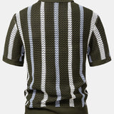 Polo rayé en crochet à col en V & pantalon droit en lin
