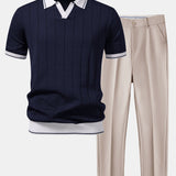 Polo en maille à col Johnny avec bordures contrastantes et pantalon fuselé coupe slim