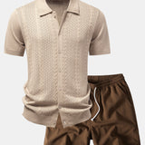 Chemise boutonnée en maille jacquard torsadée et short 5" à cordon de serrage en tissu froissé