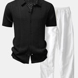 Chemise en maille ajourée et pantalon droit en lin