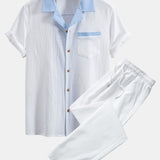 Chemise cubaine à contraste texturé et pantalon droit