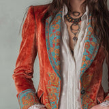 Blazer imprimé en velours de polyester à contraste rétro
