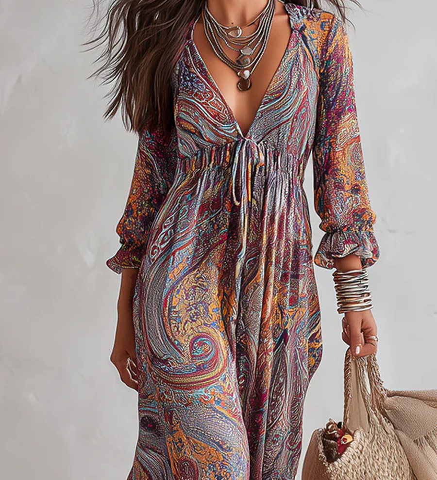 Robe Cache-cœur Vintage à Imprimé Paisley Avec Ceinture à Nouer