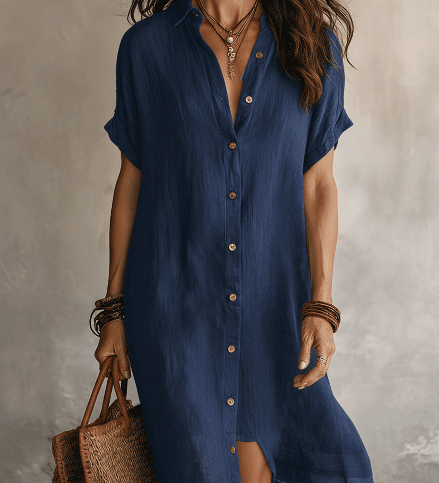 Robe midi décontractée en lin noir style bohème moderne