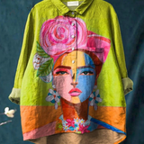 Amber | Peinture à l'huile Portrait de Freda Art imprimé Chemise décontractée pour femme