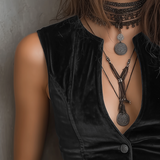 Gilet vintage rond en velours avec col en V
