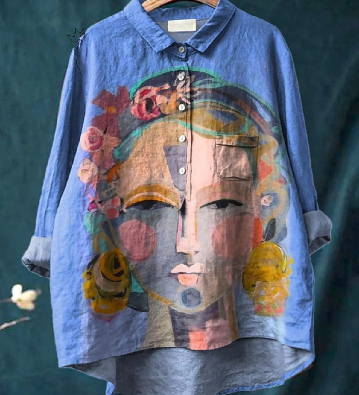 Amber | Peinture à l'huile Portrait de Freda Art imprimé Chemise décontractée pour femme