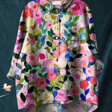 Leah | Chemise décontractée pour femme imprimé jardin floral coloré de printemps