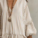 Mini-robe bohème à volants et rayures sable