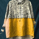 Olivia | Chemise décontractée pour femme à imprimé pois avec blocs de couleur jaunes