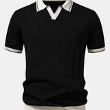 Polo en maille à col Johnny avec bordure contrastante et pantalon droit à taille élastique