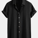 Chemise boutonnée en jacquard à motif losanges géométriques et pantalon droit à texture froissée