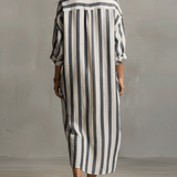 Chemise rayée décontractée Robe longue style bohème