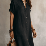 Robe midi décontractée en lin noir style bohème moderne