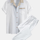 Chemise cubaine à contraste texturé et pantalon droit