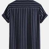 Chemise boutonnée à rayures en mélange de coton et pantalon droit en lin