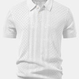 Polo en maille ajourée à motif jacquard géométrique et pantalon droit à texture froissée