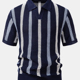 Polo rayé en crochet à col en V & pantalon droit en lin