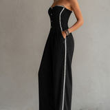 Combinaison bustier à garniture ruban texturé noir