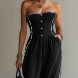 Combinaison bustier à garniture ruban texturé noir