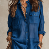 Chemise boutonnée en lin Bohemian Indigo Quiet Ease