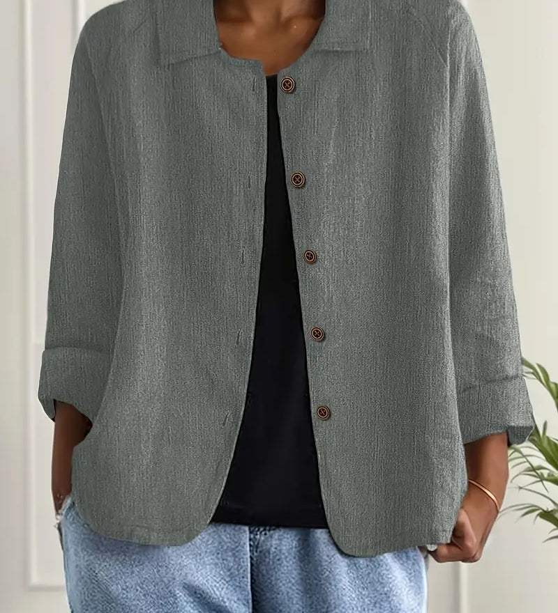 Amélie Rousseau | Veste en lin boutonnée Sky Breeze à l'élégance décontractée pour femme