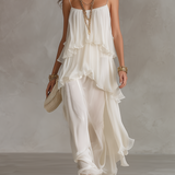 Robe longue romantique en mousseline étagée transparente