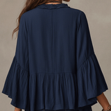 Blouse bohème à volants bleu profond décontractée