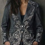 Blazer en éco-daim à motif floral gaufré gris taupe