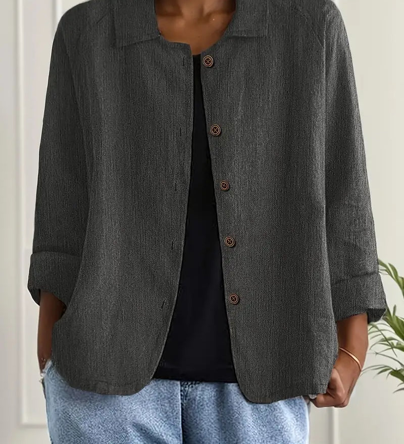 Amélie Rousseau | Veste en lin boutonnée Sky Breeze à l'élégance décontractée pour femme
