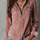 Chemise en jean délavé rose fané style western avec fermeture éclair
